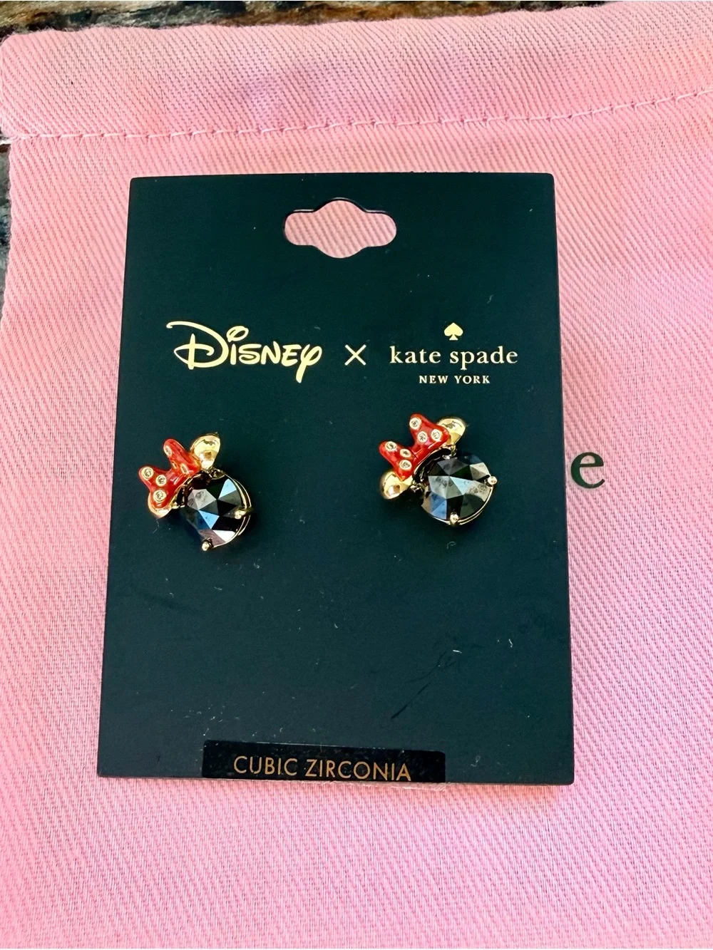 NEW Disney × Kate Spade Minnie Mouse Stud Earrings Black CZ NWT